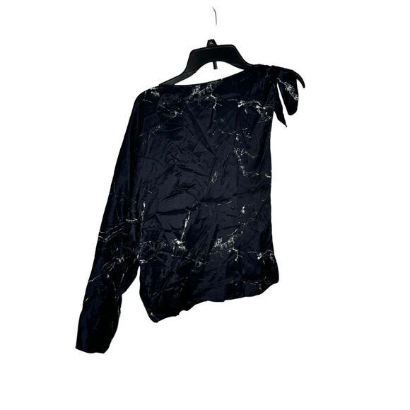 Zara Women's Top Asymmetrical One Sleeve Boat Neck Tie Pullover Black Medium NWT - Picture 1 of 12